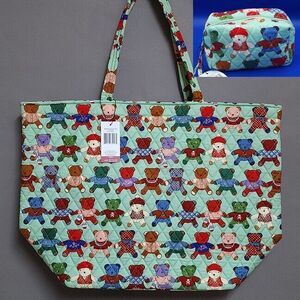 NWT Vera Bradley Essential‎ Grand Tote Toasty Teddies PLUS cosmetic case